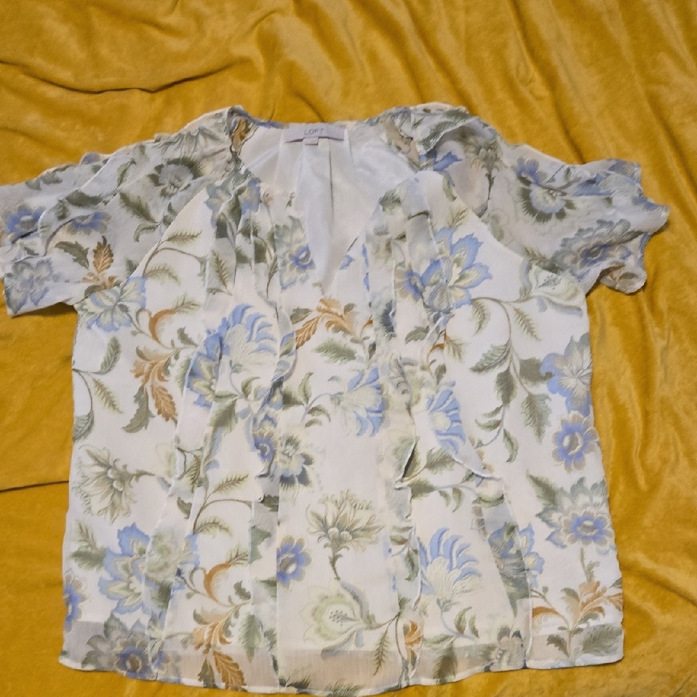 LOFT Floral Blouse in Blue and Green